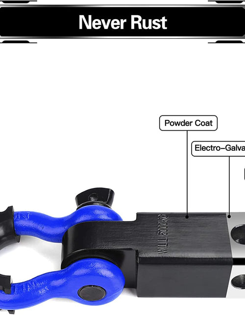 Load image into Gallery viewer, Shackle Hitch Receiver 2", 45,000 Lbs Break Strength Heavy Duty Receiver with 5/8" Screw Pin, 3/4" D Ring Shackles, Towing Accessories for Vehicle Recovery Off-Road, Blue&Black