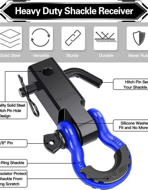 Load image into Gallery viewer, Shackle Hitch Receiver 2", 45,000 Lbs Break Strength Heavy Duty Receiver with 5/8" Screw Pin, 3/4" D Ring Shackles, Towing Accessories for Vehicle Recovery Off-Road, Blue&Black