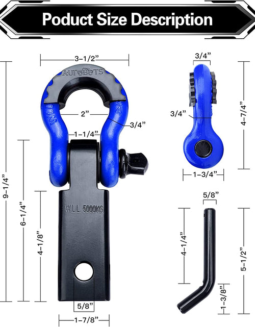 Load image into Gallery viewer, Shackle Hitch Receiver 2", 45,000 Lbs Break Strength Heavy Duty Receiver with 5/8" Screw Pin, 3/4" D Ring Shackles, Towing Accessories for Vehicle Recovery Off-Road, Blue&Black