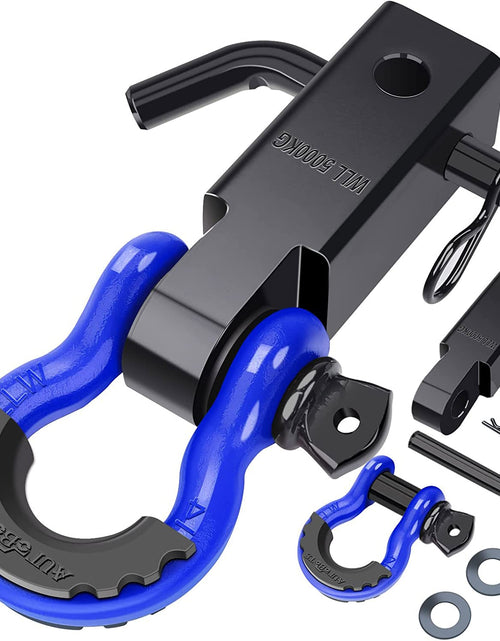 Load image into Gallery viewer, Shackle Hitch Receiver 2", 45,000 Lbs Break Strength Heavy Duty Receiver with 5/8" Screw Pin, 3/4" D Ring Shackles, Towing Accessories for Vehicle Recovery Off-Road, Blue&Black