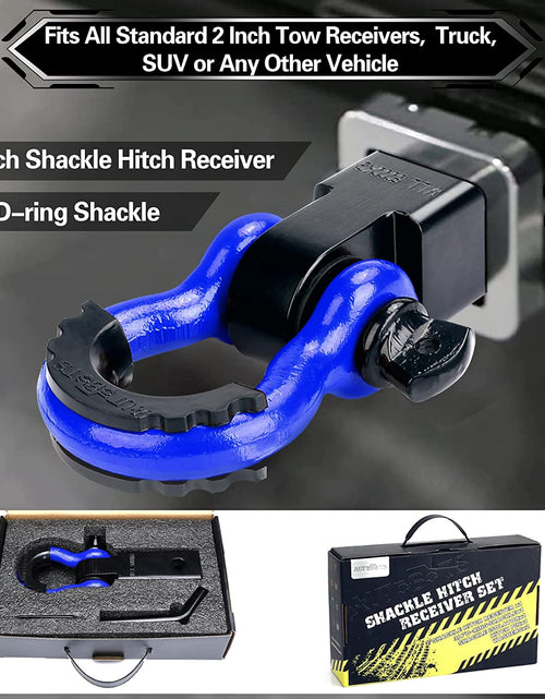 Load image into Gallery viewer, Shackle Hitch Receiver 2", 45,000 Lbs Break Strength Heavy Duty Receiver with 5/8" Screw Pin, 3/4" D Ring Shackles, Towing Accessories for Vehicle Recovery Off-Road, Blue&Black