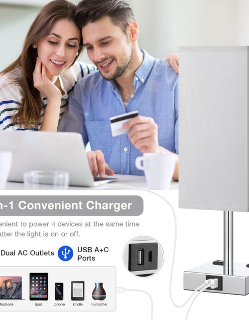 Load image into Gallery viewer, Touch Control USB Table Lamp, 3-Way Dimmable Bedside Lamp with Dual USB Ports and Outlets, Minimalist Small Lamps for Bedroom Nightstand Living Room Office Dorm Decor (LED Bulb Included )