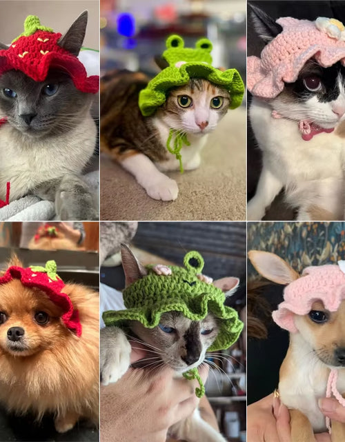 Load image into Gallery viewer, Hand-Made Cat Hat Elastic Woven Cap Pet Hat Puppy Kitten Headwear Knitted Hat Party Photo Shoot Props Decoration Cat Accessories