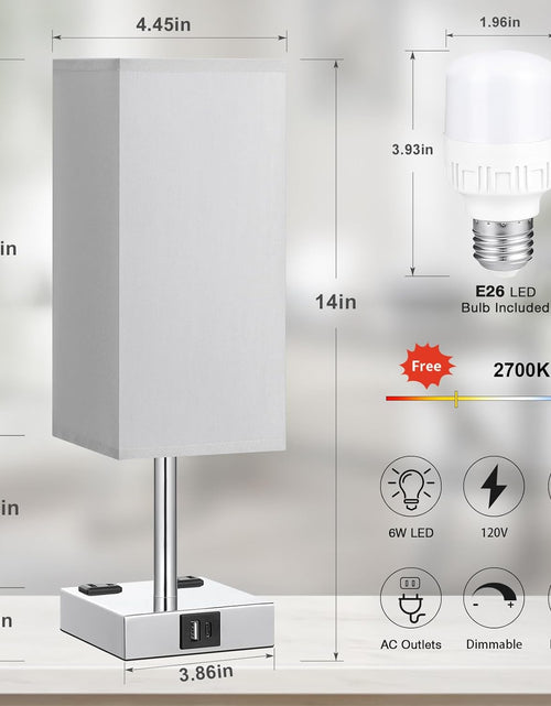 Load image into Gallery viewer, Touch Control USB Table Lamp, 3-Way Dimmable Bedside Lamp with Dual USB Ports and Outlets, Minimalist Small Lamps for Bedroom Nightstand Living Room Office Dorm Decor (LED Bulb Included )