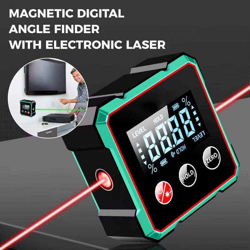 Anglemaster 360° Digital Protractor – Magnetic Laser Angle Finder with LCD Display & Inclinometer