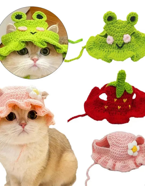 Load image into Gallery viewer, Hand-Made Cat Hat Elastic Woven Cap Pet Hat Puppy Kitten Headwear Knitted Hat Party Photo Shoot Props Decoration Cat Accessories