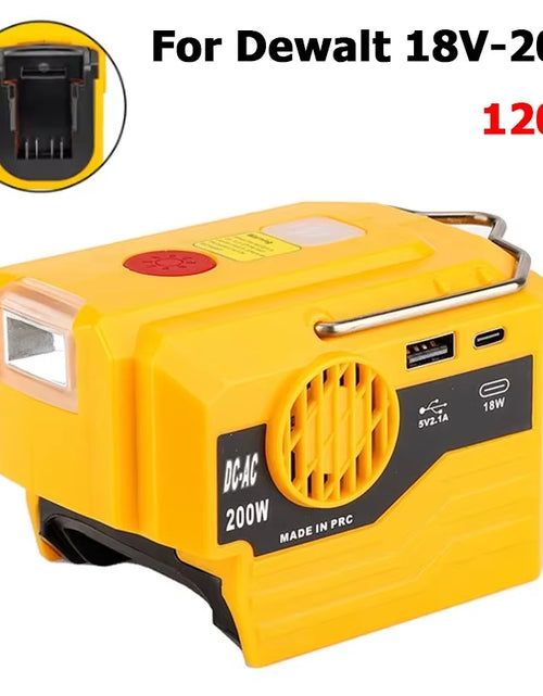 Load image into Gallery viewer, Powerpro Dewalt Battery Inverter – 18V-20V DC to 120V/220V AC with Dual USB, Ultimate Outdoor Power Adapter
