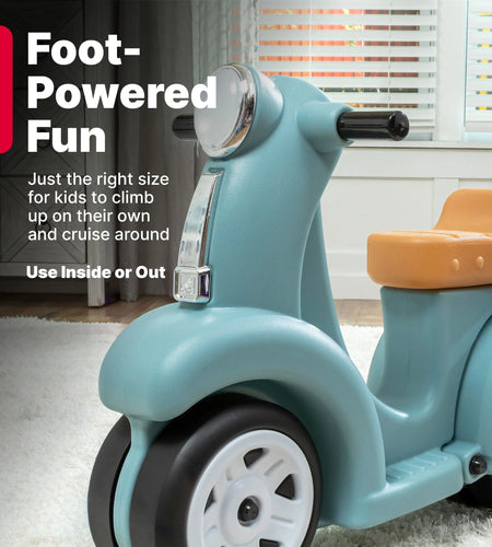 Ride along Scooter Aqua Ride on Toy with Vintage-Style Design, Foot-To-Floor Toddler Scooter with Four Wheels for Extra Stability