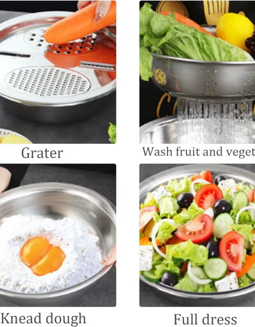 Load image into Gallery viewer, Kitchenpro 3-In-1 Stainless Steel Drain Basket – Multifunctional Colander, Vegetable Slicer &amp; Grater for Effortless Food Prep
