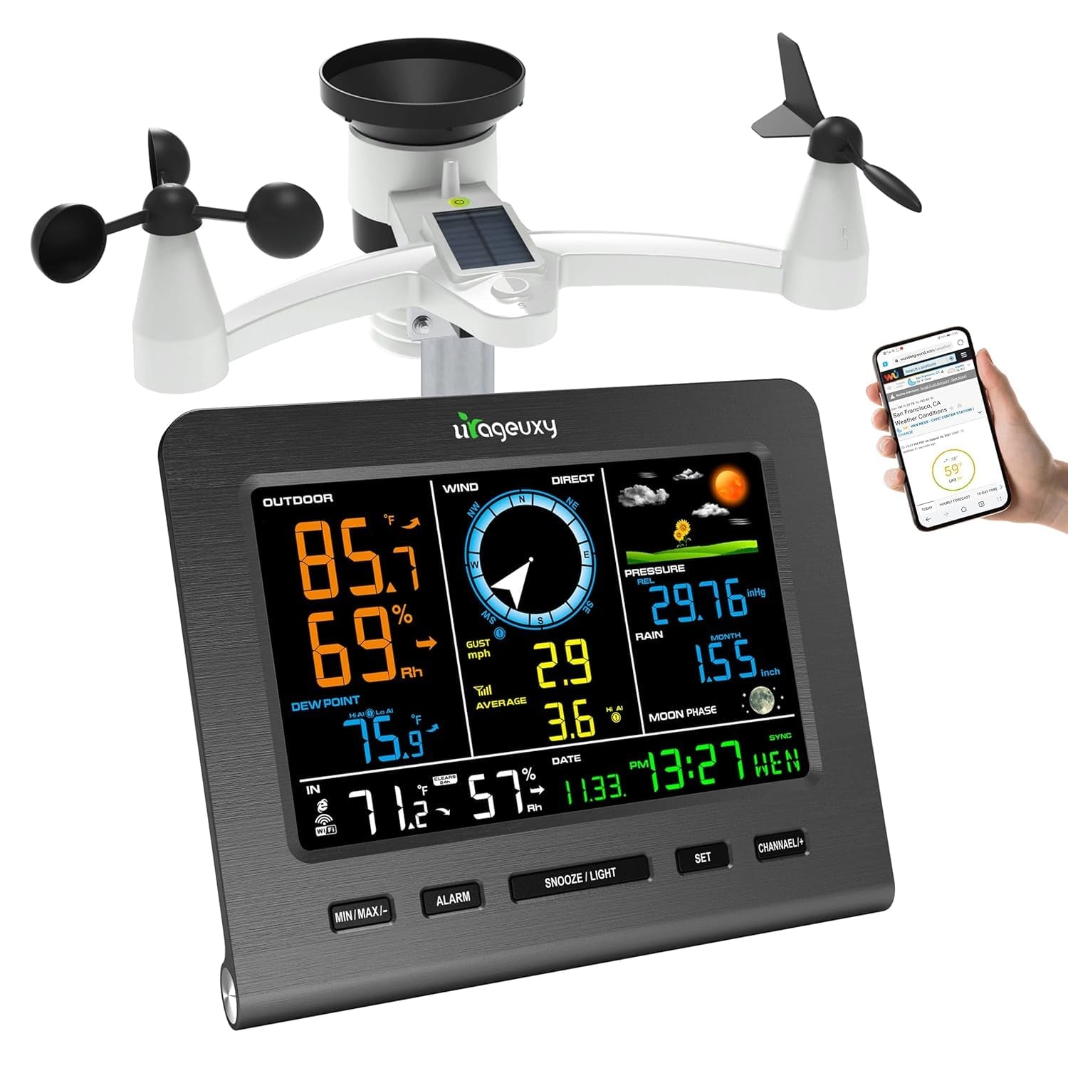 Smartweather Pro™ – Wifi Wireless Indoor & Outdoor Weather Station with Rain, Wind & Temp Monitoring