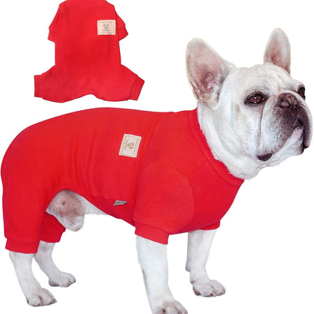 Dog Pajamas, 4 Legged Dog Pajamas, Dog Onesies with Thermal, Cotton Pet Clothes for Small Medium Dog (Red, L)