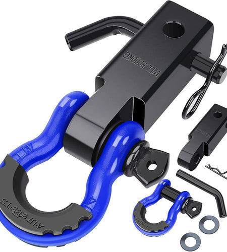 Shackle Hitch Receiver 2", 45,000 Lbs Break Strength Heavy Duty Receiver with 5/8" Screw Pin, 3/4" D Ring Shackles, Towing Accessories for Vehicle Recovery Off-Road, Blue&Black