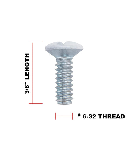 3/8" Long 6-32 Thread, Oval Head Milled Slot Replacement Wall Plate Screws, 90 Pack, White