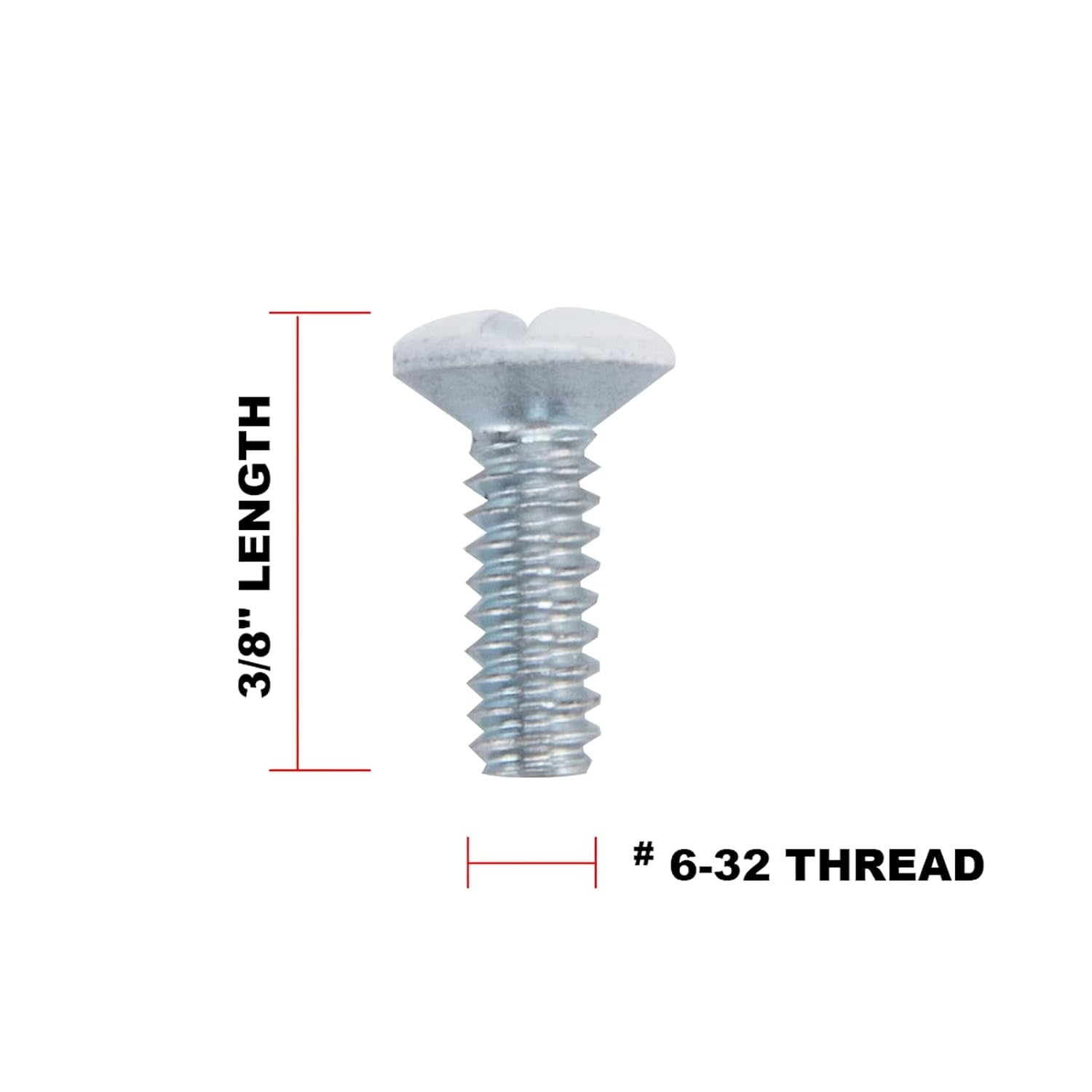 3/8" Long 6-32 Thread, Oval Head Milled Slot Replacement Wall Plate Screws, 90 Pack, White