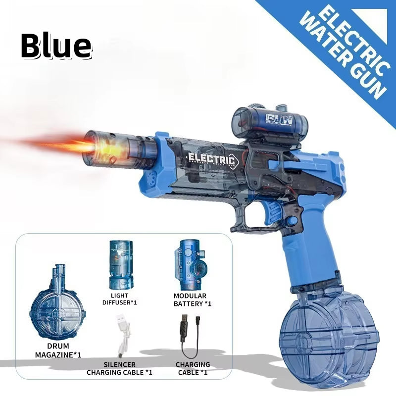 Electric Continuous Firing Water Gun Fully Automatic with Light Flame Large Capacity Water Blaster Summer Outdoor Beach Toy