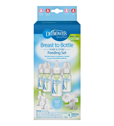 Natural Flow Anti-Colic Options+ Narrow Breast to Bottle Feeding Set, Clear, 4Oz, 4 Pack