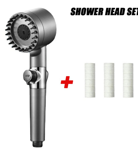 Pureflow High-Pressure Shower Head – 3-Mode Adjustable Spray with Massage Brush Filter for Ultimate Bathroom Relaxation