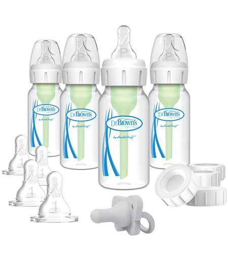 Natural Flow Anti-Colic Options+ Narrow Breast to Bottle Feeding Set, Clear, 4Oz, 4 Pack